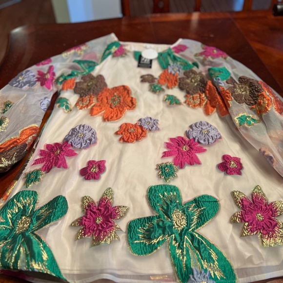 EN CREME Blooming Bliss Ivory Floral Embroidered Dress Sz L - Picture 5 of 6